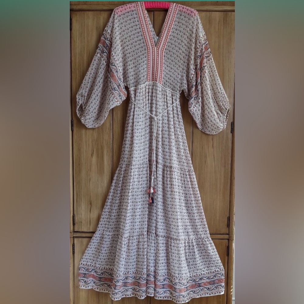 Ulla Johnson Cream Maxi Dress with Pink Trim